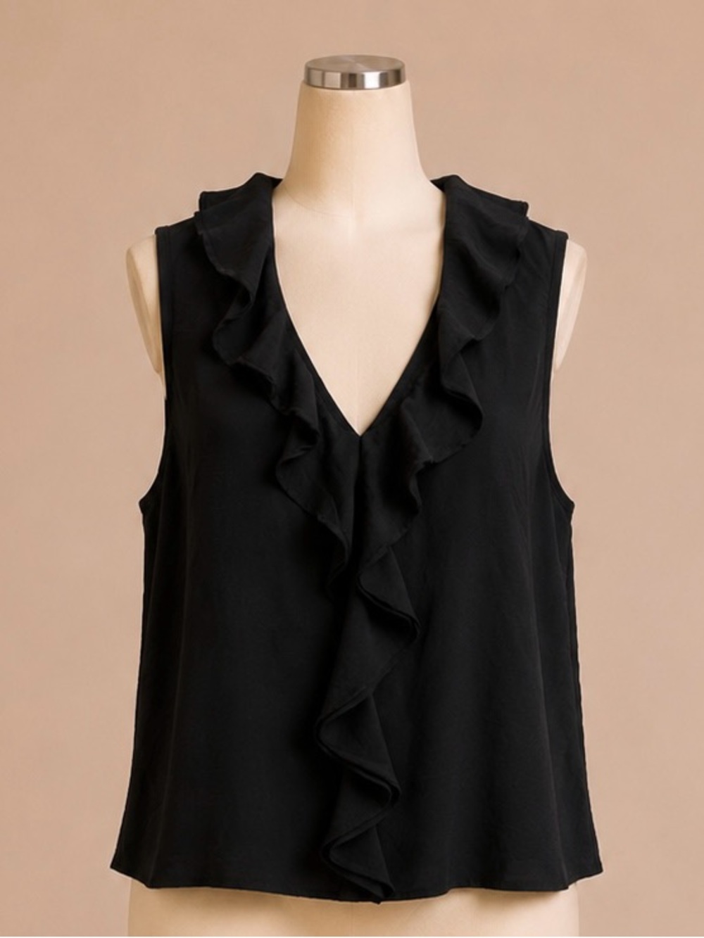 FSL apparel Womens Black Sleeveless Ruffle V Neck Blouse Flowy Top